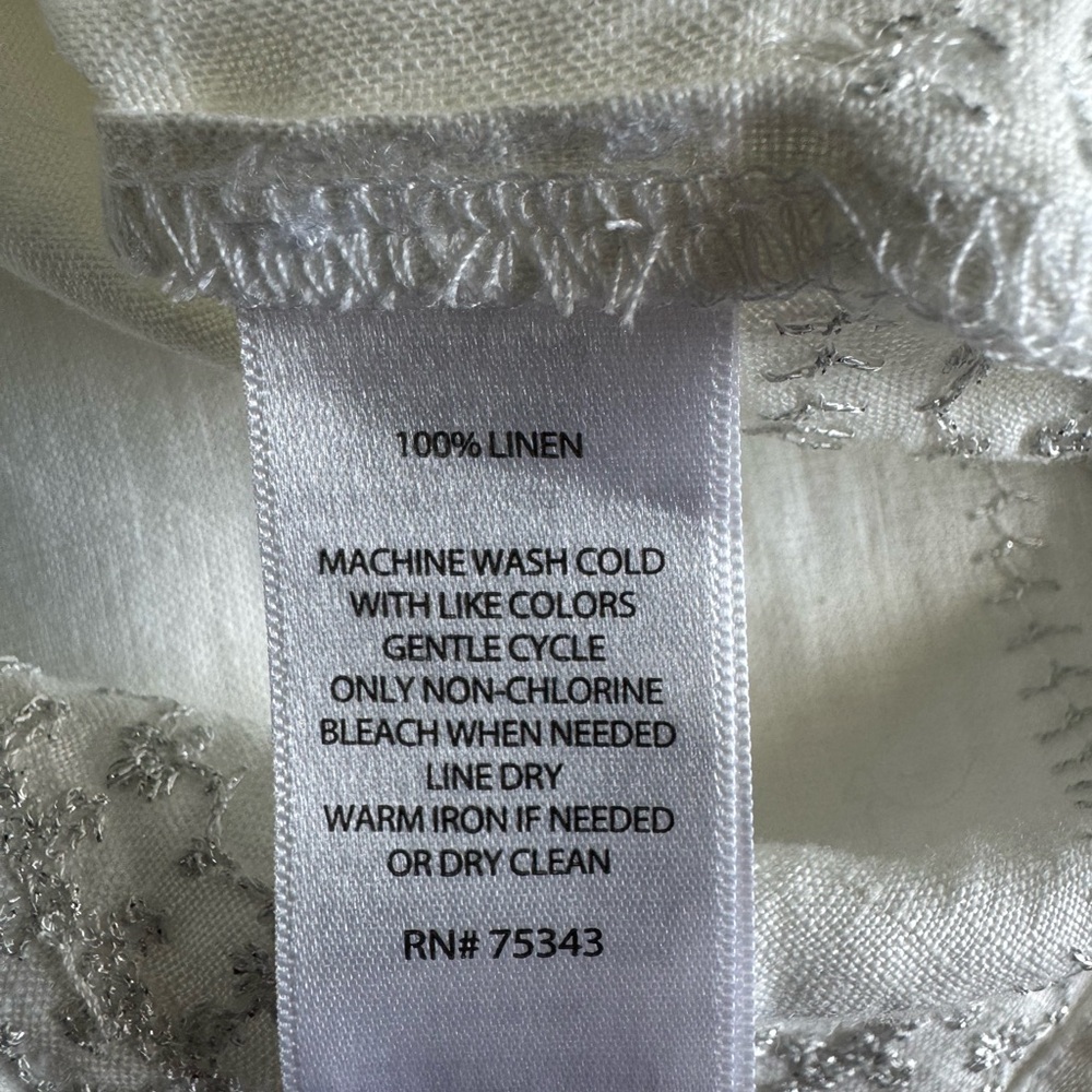 St. Tropez White with Silver Embroidery Washable Linen Blouse - Picture 8 of 9